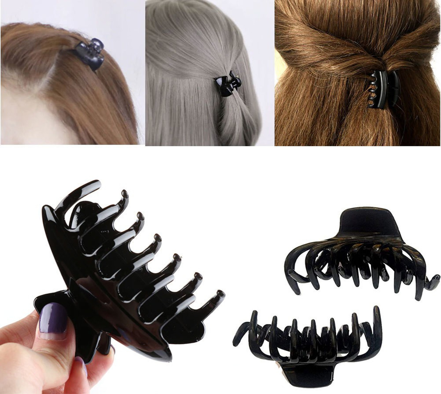 Image of BHARATGAURAV Black Octopus Claws Acrylic Material Unbreakable Butterfly Clip for Women /Girls Black (Medium Size pack of 5) Hair Accessories Hair Claw