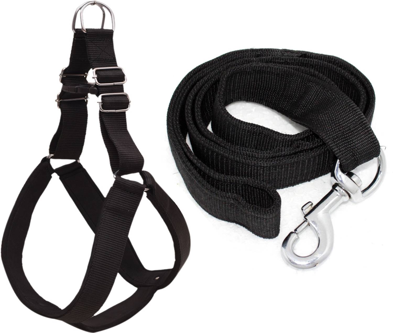 BODY BUILDING Dog Belt Combo of 1 inch Nylon Padded Black Dog Harness with Dog Leash Specially for Medium Breed Dog Harness & Leash