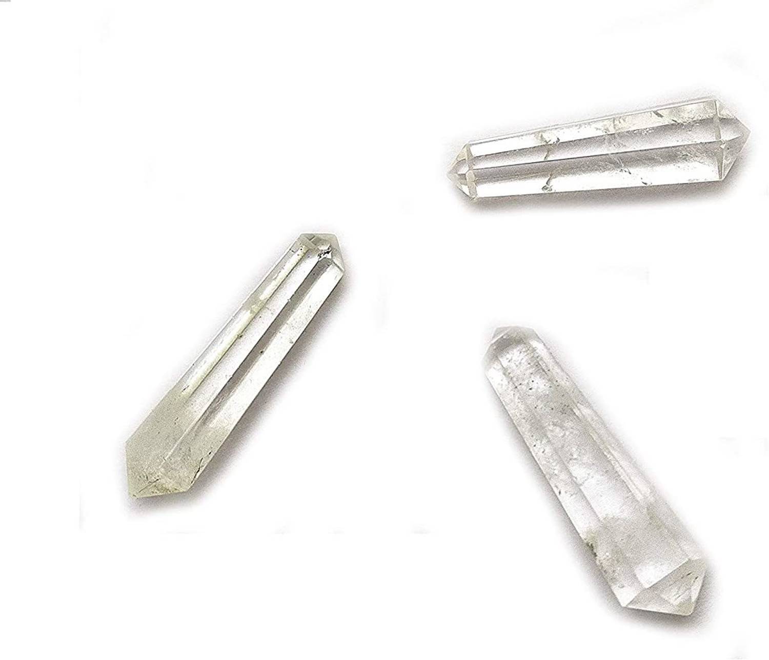AIR9999 Set of 3 Natural Clear Quartz Double Terminated Point Crystals Pencils for Reiki Grid Making and Healing Decorative Showpiece  -  3 cm