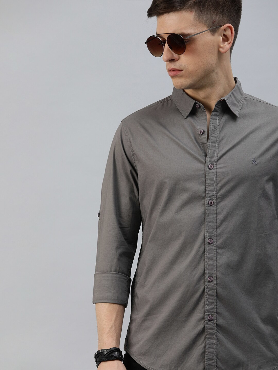 Image of Roadster Men Solid Casual Grey Shirt