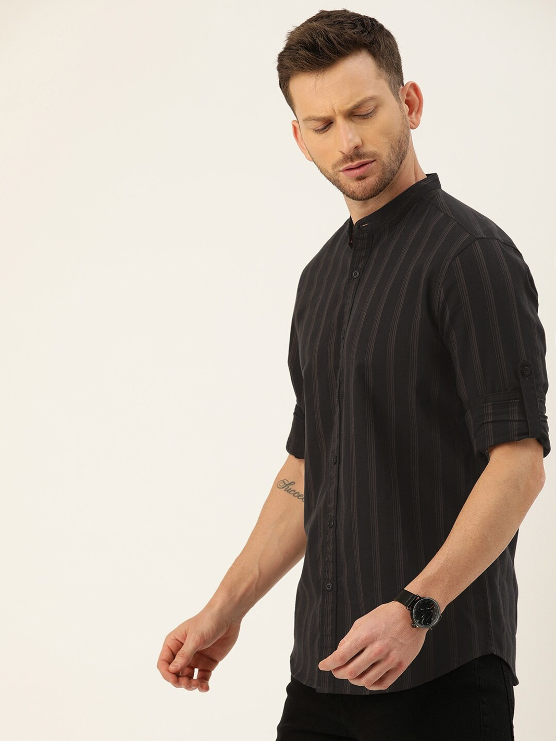 Image of Moda Rapido Men Striped Casual Brown, Black Shirt