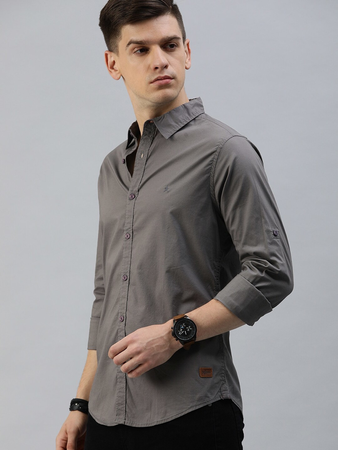Image of Roadster Men Solid Casual Grey Shirt