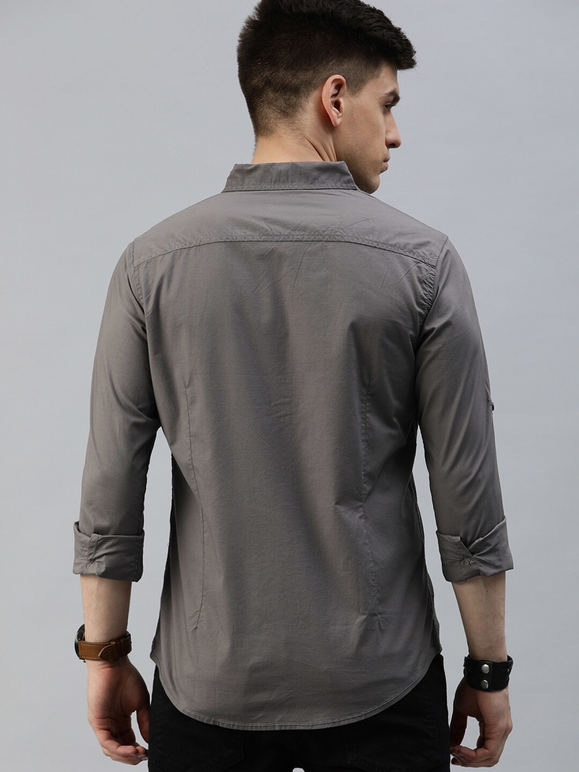 Image of Roadster Men Solid Casual Grey Shirt