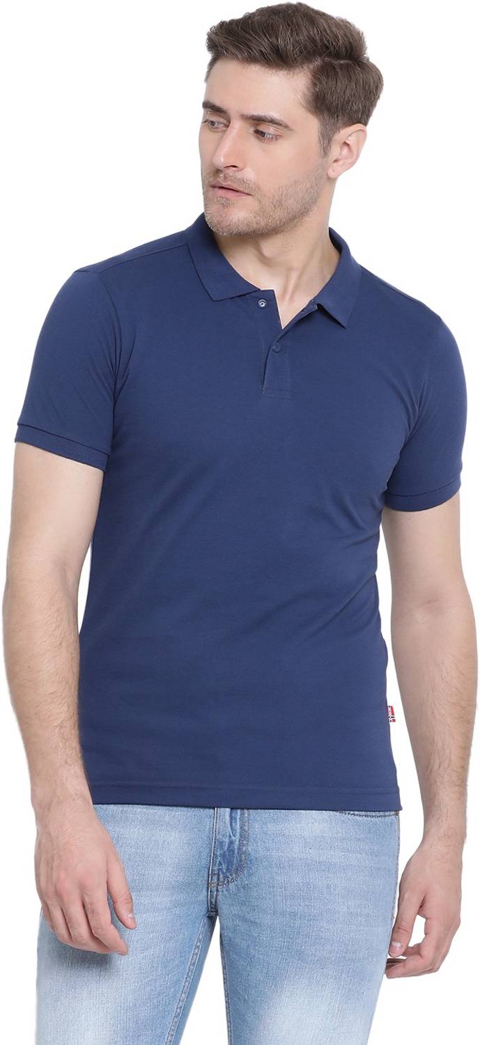 AXMANN Solid Men Polo Neck Dark Blue T-Shirt