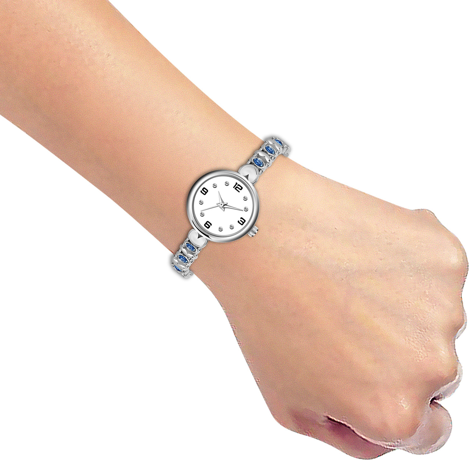 Image of Alkhwatches Analog Watch - For Women Classic Exclusive Silver Diamond Studded Silver Bracelet Chain Watch for Girls