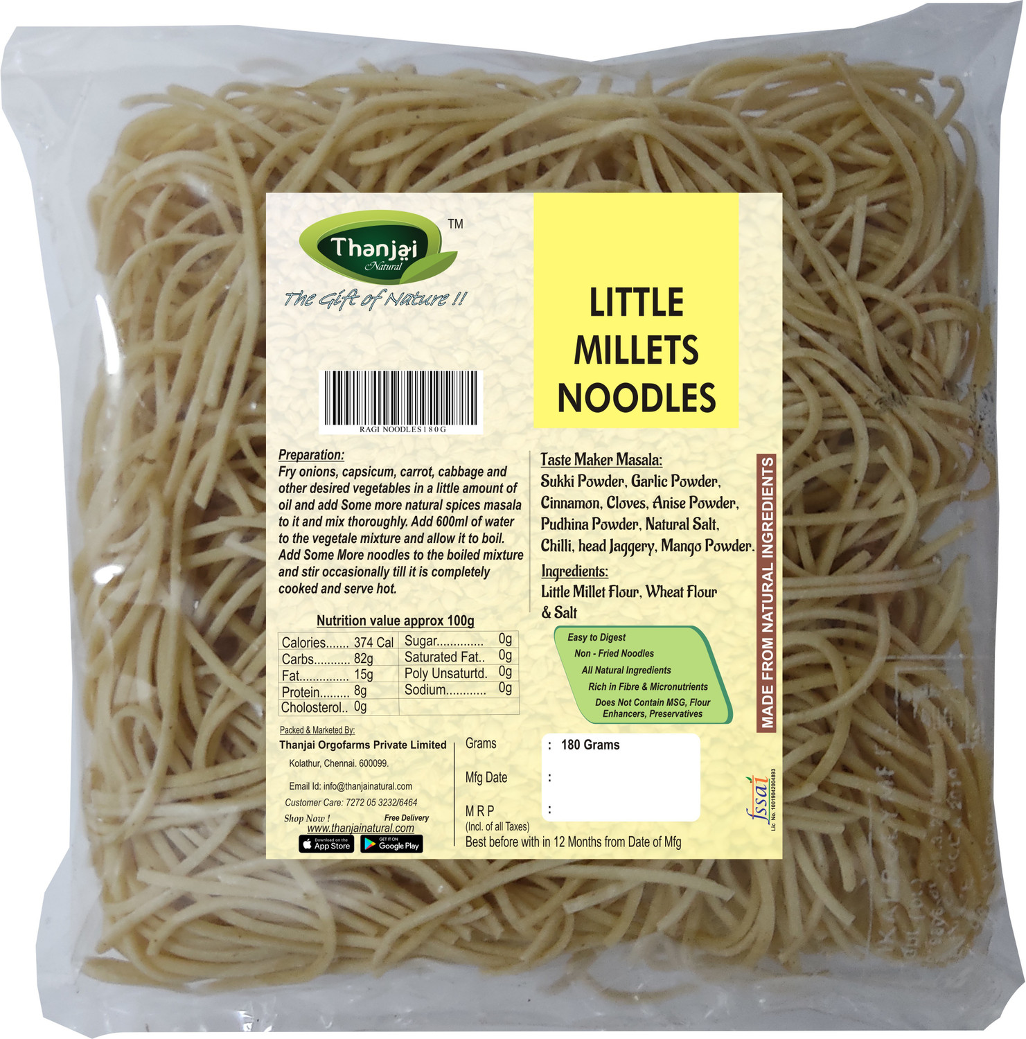 Image of THANJAI NATURAL Millet Noodles 180 Grams X 4 Variities of Homemade Millets Noodles ( FOXTAIL, WHEAT,RAGI, LITTLE MILLLETS ) No Preservatives, No Chemicals, No Artificial Extract Combo