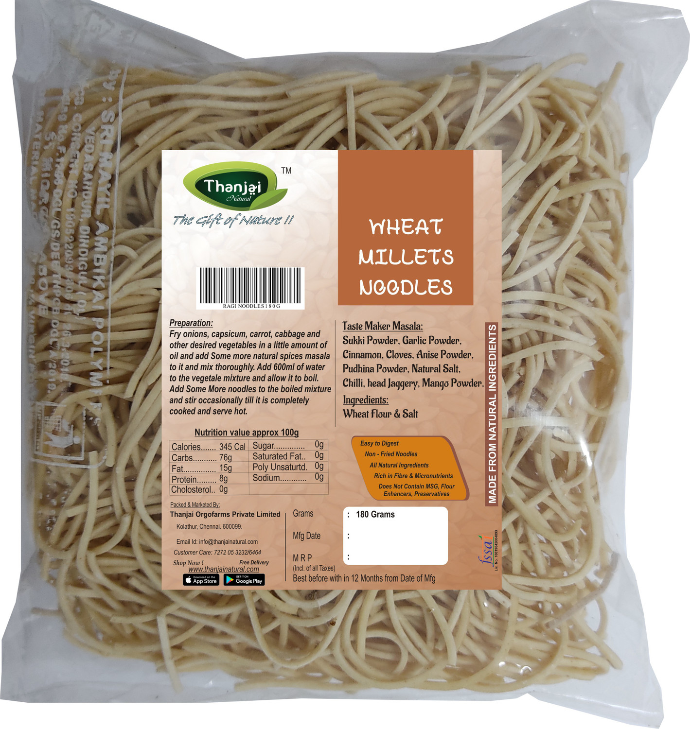 Image of THANJAI NATURAL Millet Noodles 180 Grams X 4 Variities of Homemade Millets Noodles ( FOXTAIL, WHEAT,RAGI, LITTLE MILLLETS ) No Preservatives, No Chemicals, No Artificial Extract Combo