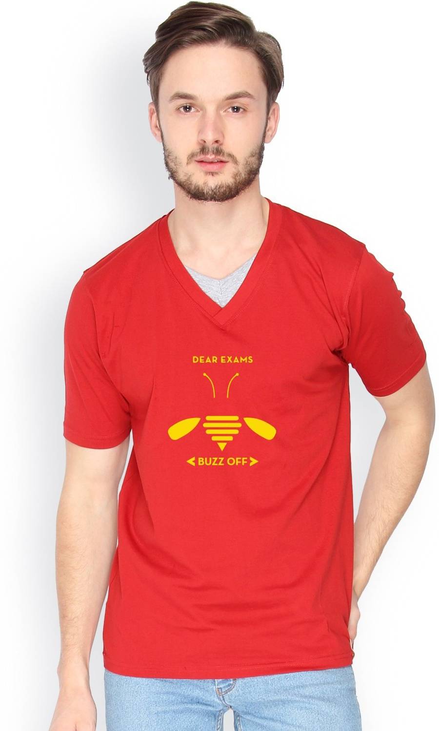 CAHOOT Solid Men V Neck Red T-Shirt