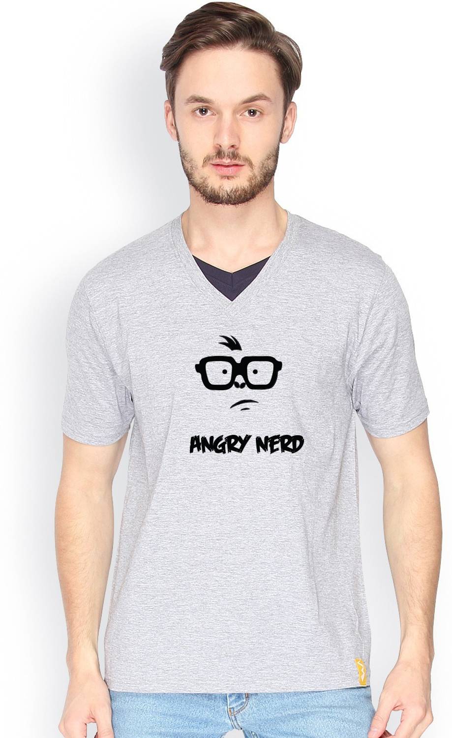 CAHOOT Solid Men V Neck Grey T-Shirt