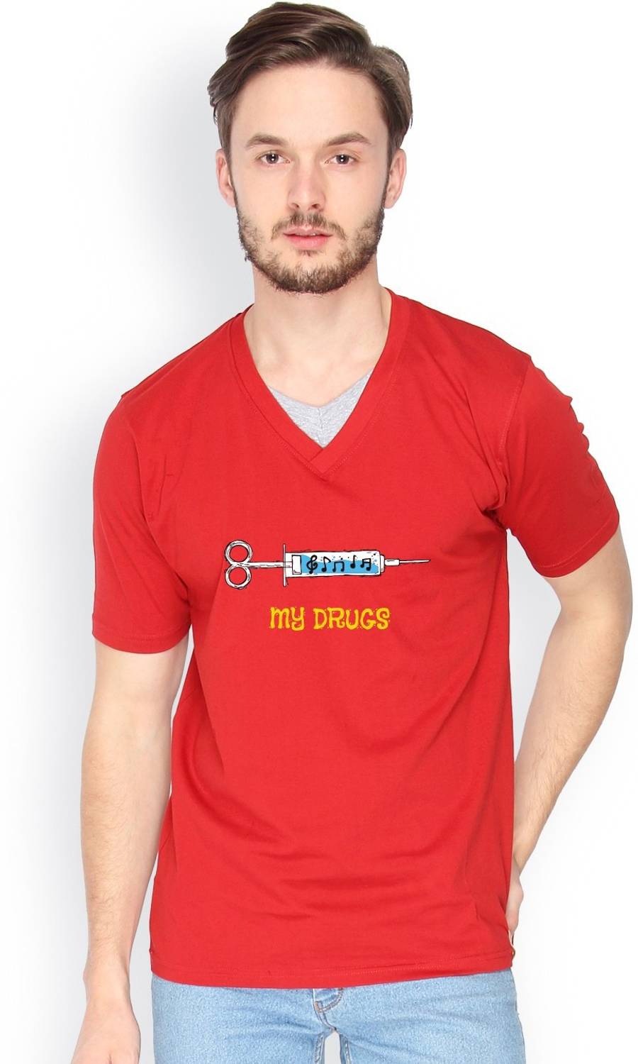 CAHOOT Solid Men V Neck Red T-Shirt