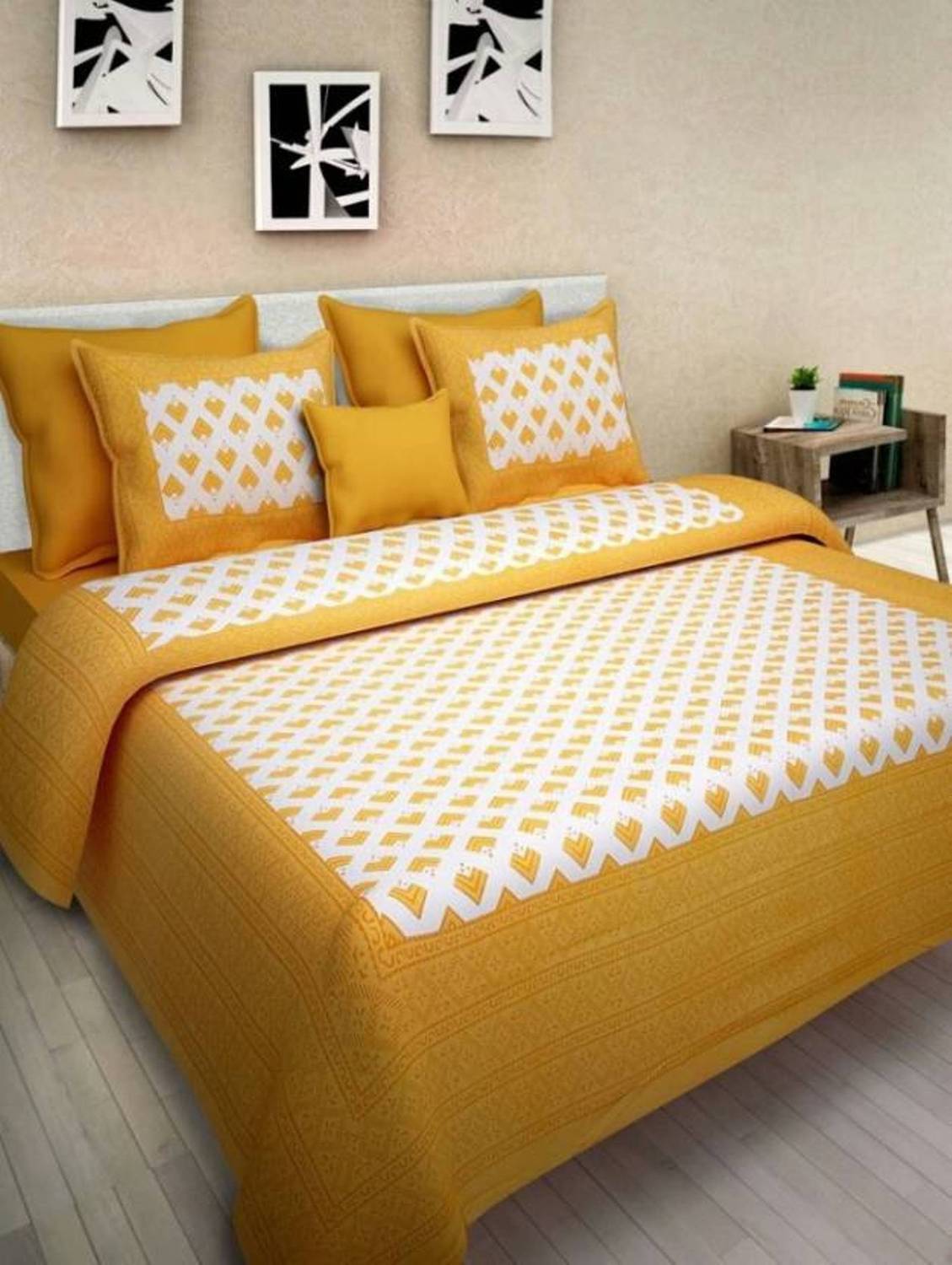 Alfaaz Cotton Double Flat 200 TC Printed 1 Bedsheet with 2 Pillow Covers