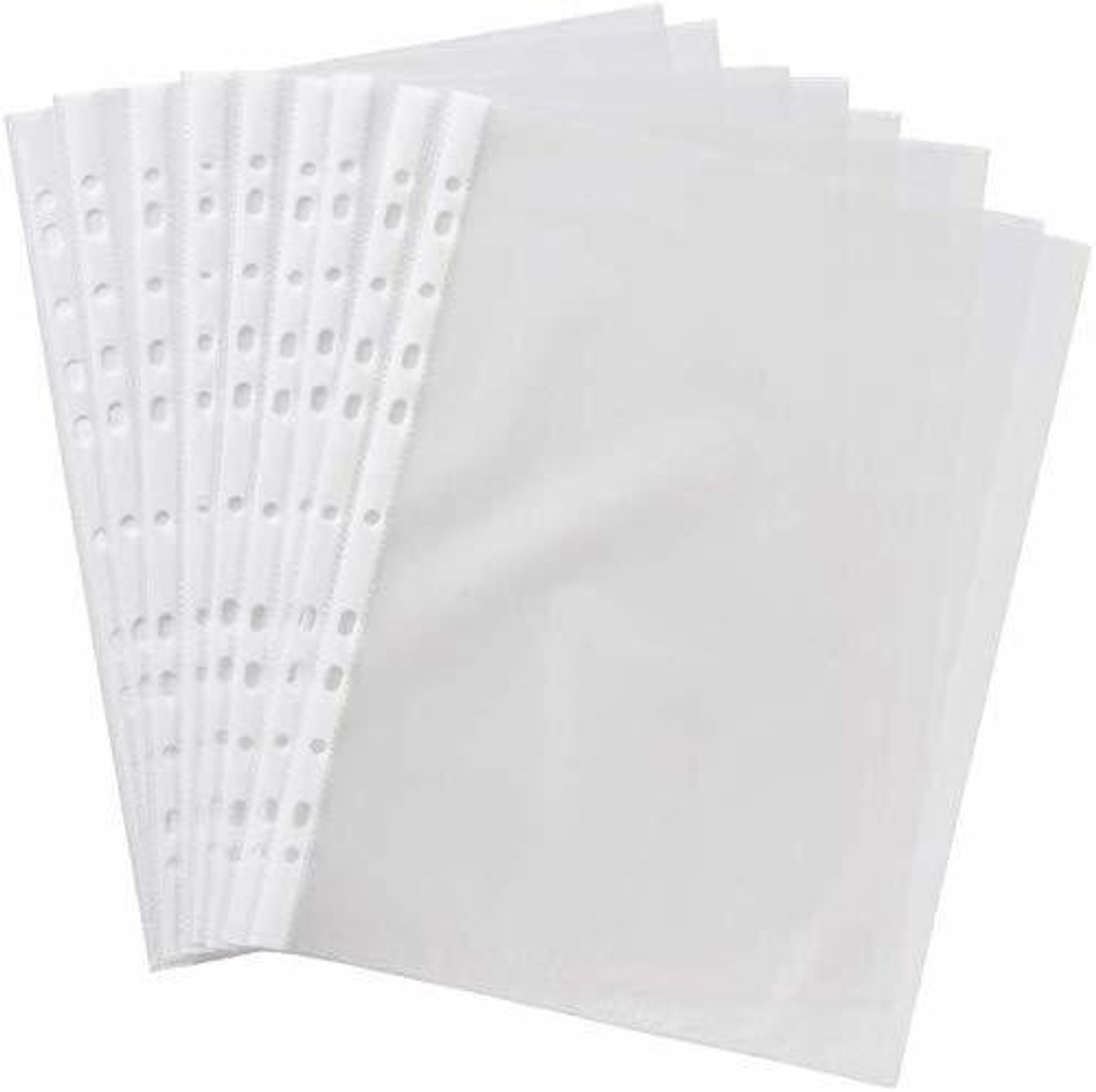 Image of WeKonnect Glossy Transparent Document Sleeves, Clear Certificates | Water Proof Sheet Protectors 11 Holes Punched Ring Files A4 Size | 50 Microns (Pack of 100) Plastic Folders