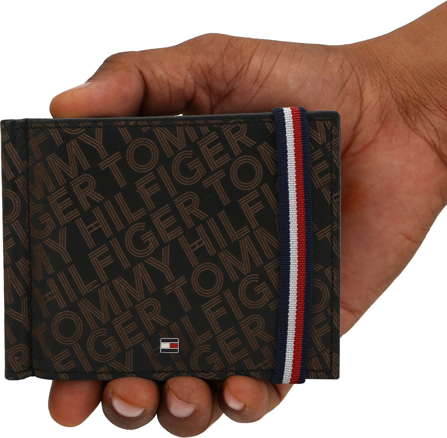 Image of TOMMY HILFIGER Men Black Genuine Leather Money Clip - Regular Size (6 Card Slots)
