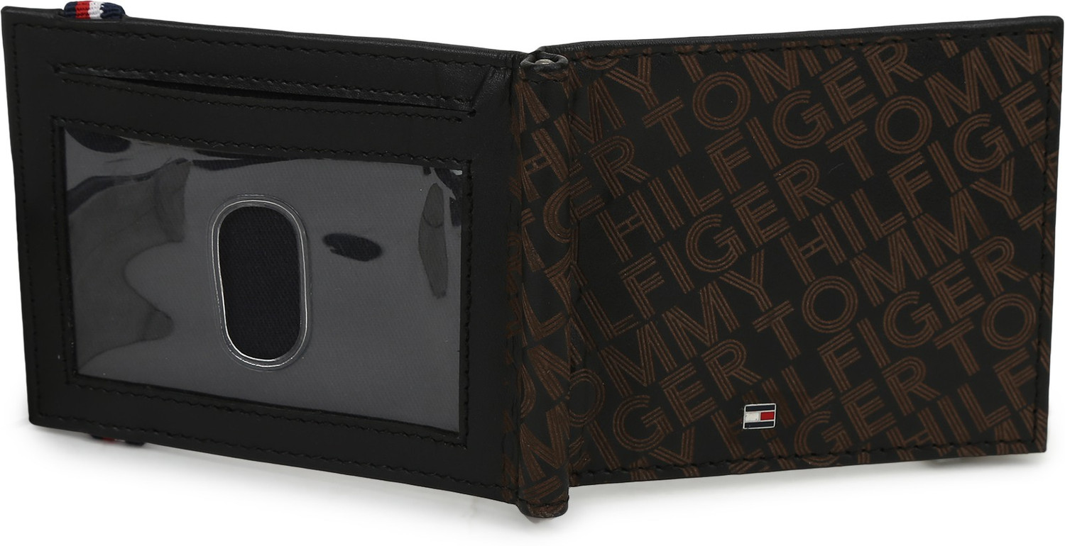 Image of TOMMY HILFIGER Men Black Genuine Leather Money Clip - Regular Size (6 Card Slots)