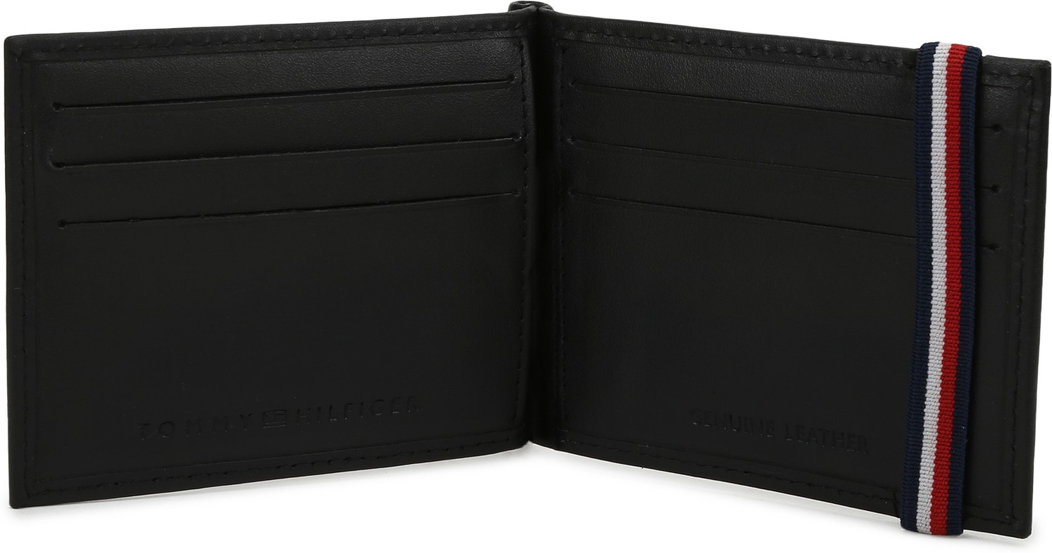 Image of TOMMY HILFIGER Men Black Genuine Leather Money Clip - Regular Size (6 Card Slots)