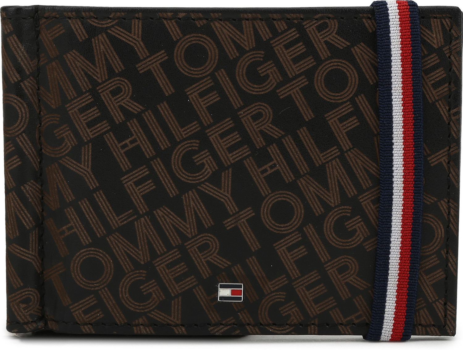 Image of TOMMY HILFIGER Men Black Genuine Leather Money Clip - Regular Size (6 Card Slots)