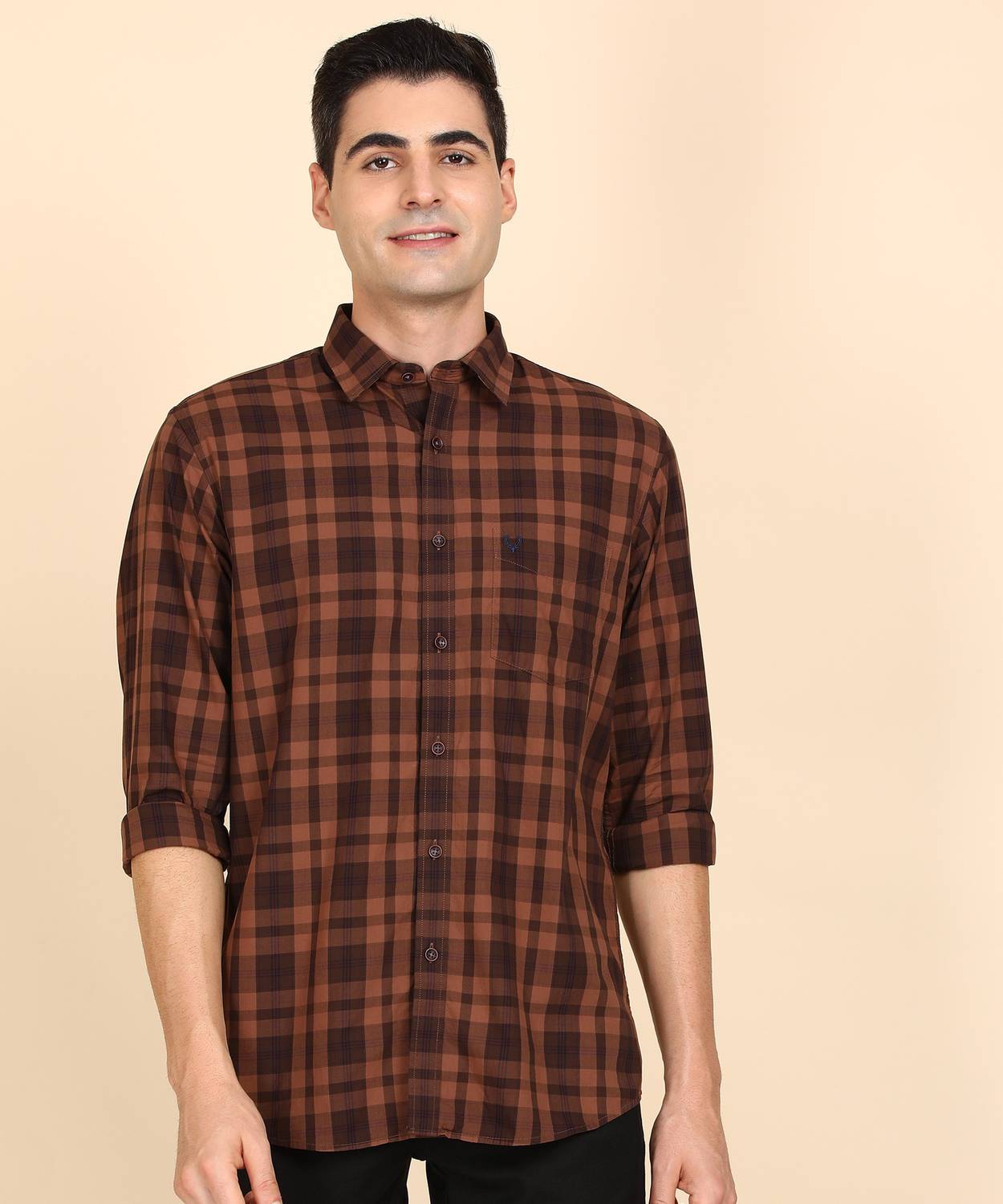 Allen Solly Men Checkered Casual Brown Shirt