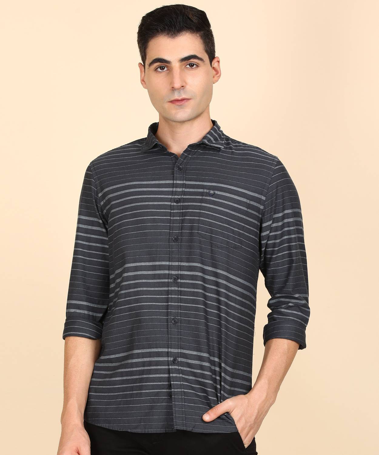 Allen Solly Men Striped Casual Black Shirt