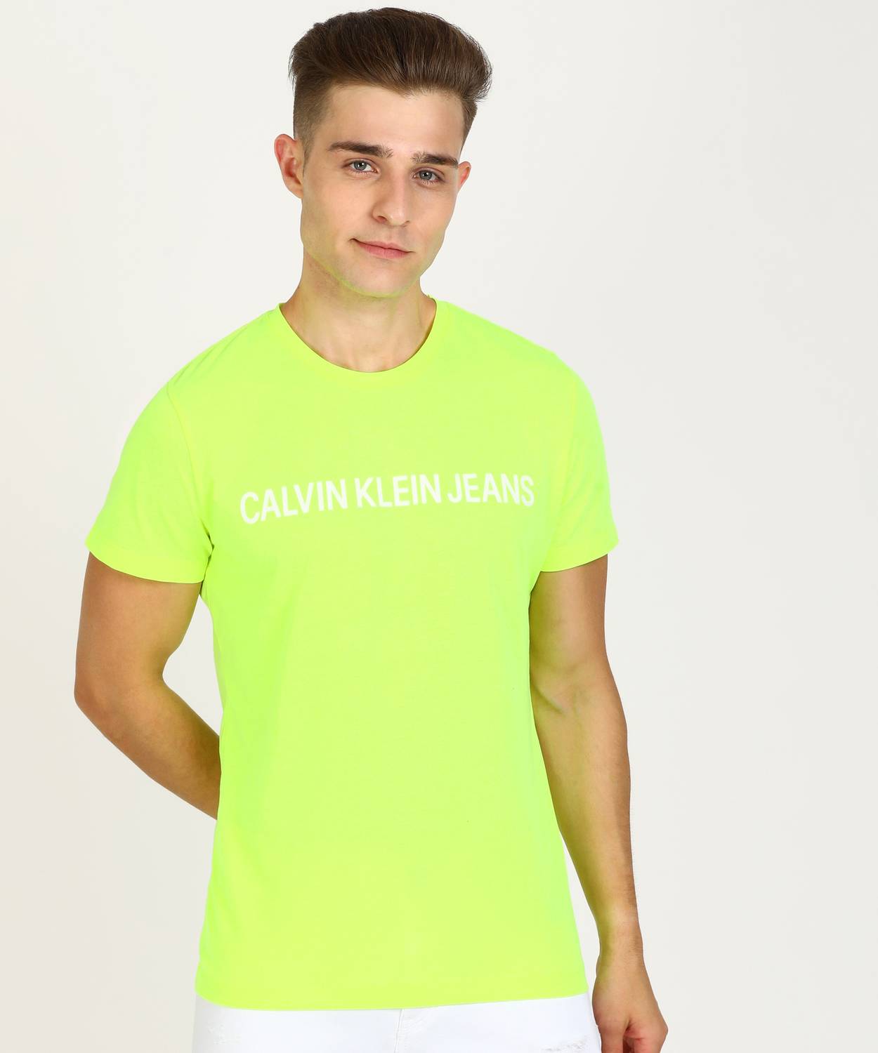 Calvin Klein Jeans Printed Men Round Neck Yellow T-Shirt