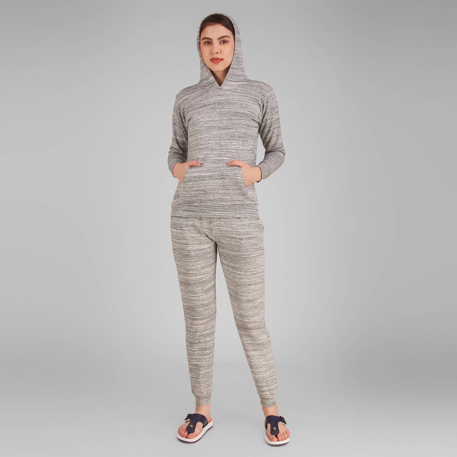 ANIXA Women Solid Grey Top & Pyjama Set