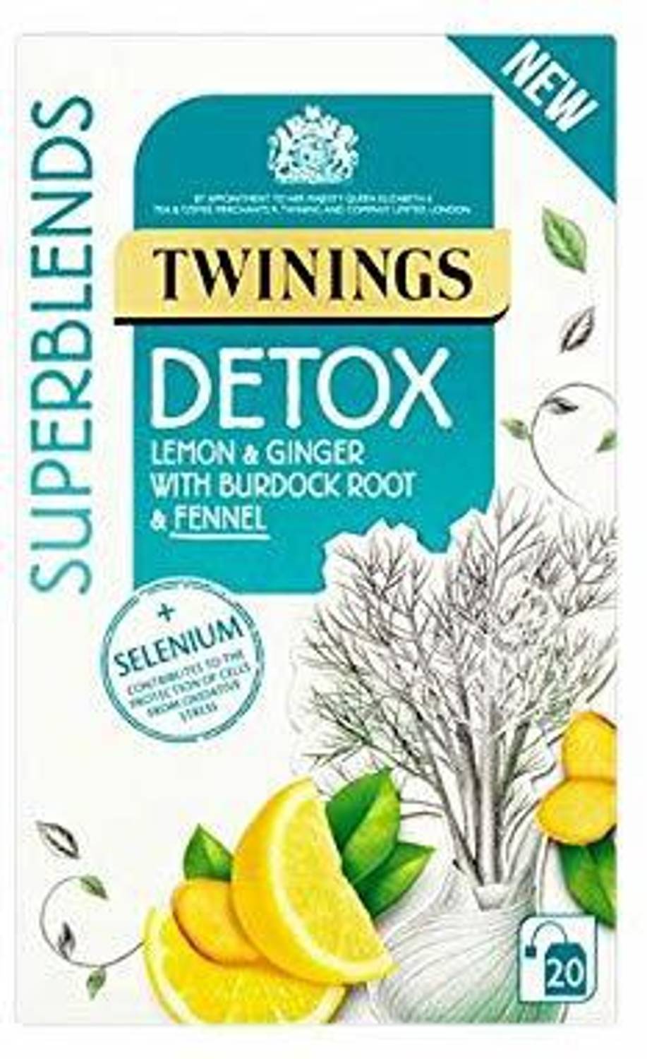 TWININGS Superblends Detox Lemon & Ginger With Burdock Root & Fennel Tea Bags Box