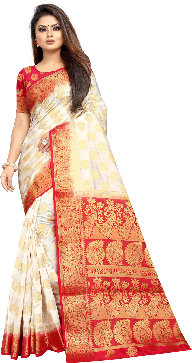 Image of PICKWELL Self Design Banarasi Cotton Silk Saree