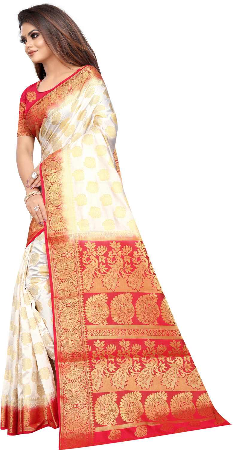Image of PICKWELL Self Design Banarasi Cotton Silk Saree