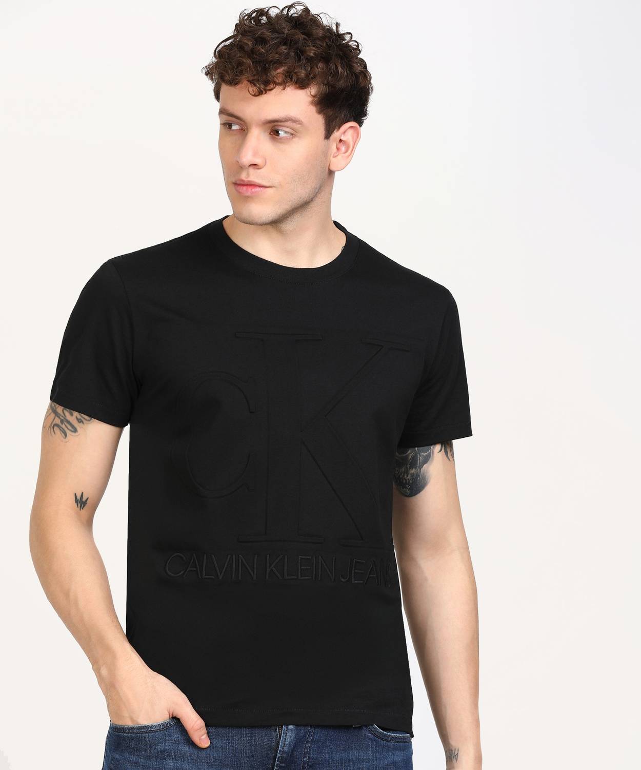 Calvin Klein Jeans Embroidered Men Round Neck Black T-Shirt