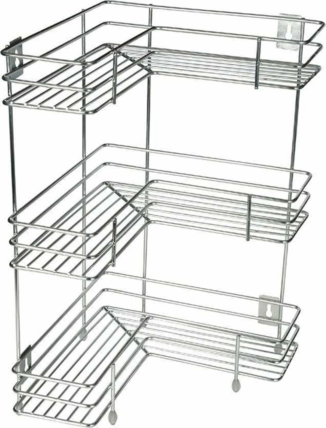 Image of Shopmart Utensil Kitchen Rack Steel Stainless Steel 3 Layer L-Shape Corner Stand for kitchen Rack Utensil Kitchen Rack