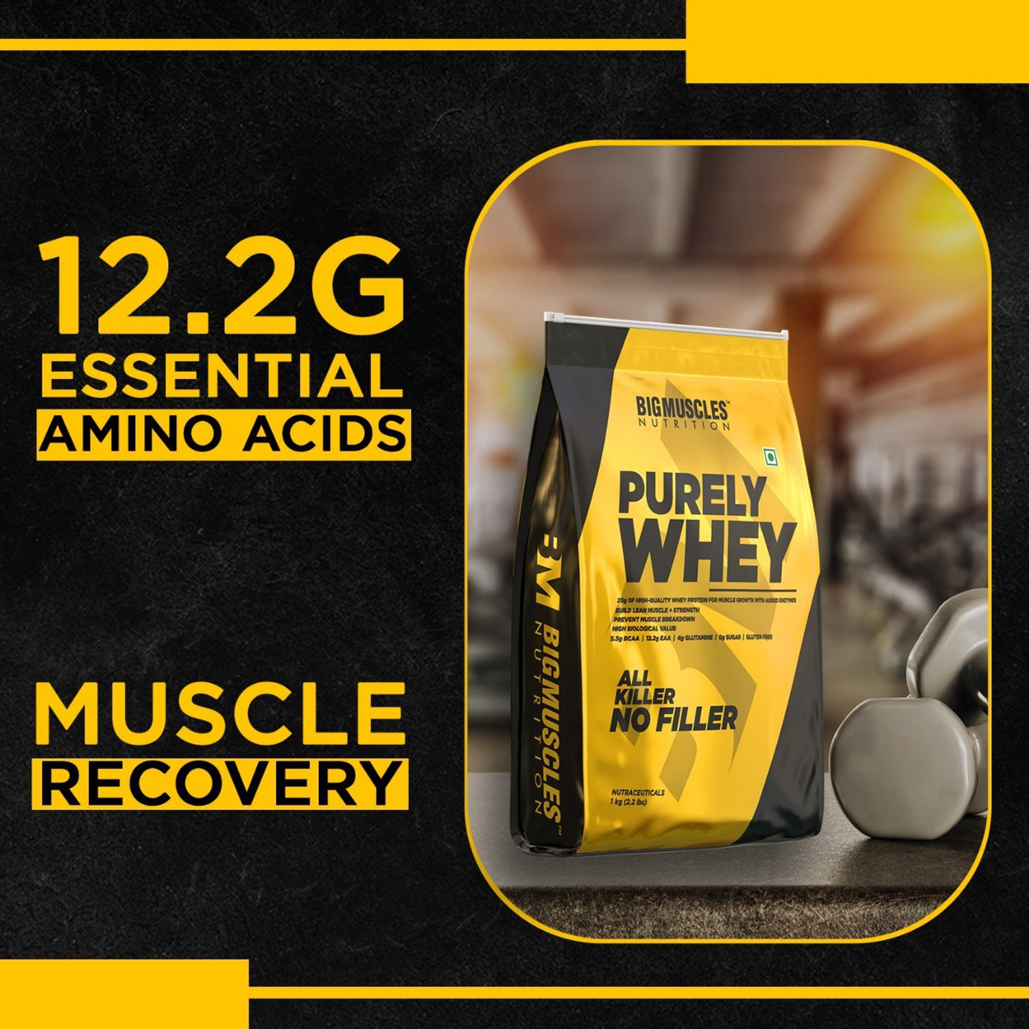 Image of BIGMUSCLES NUTRITION Purely Whey | Isolate Whey Matrix 25g Protein, 12.2g EAA, 4g Glutamine, 0g Sugar Whey Protein