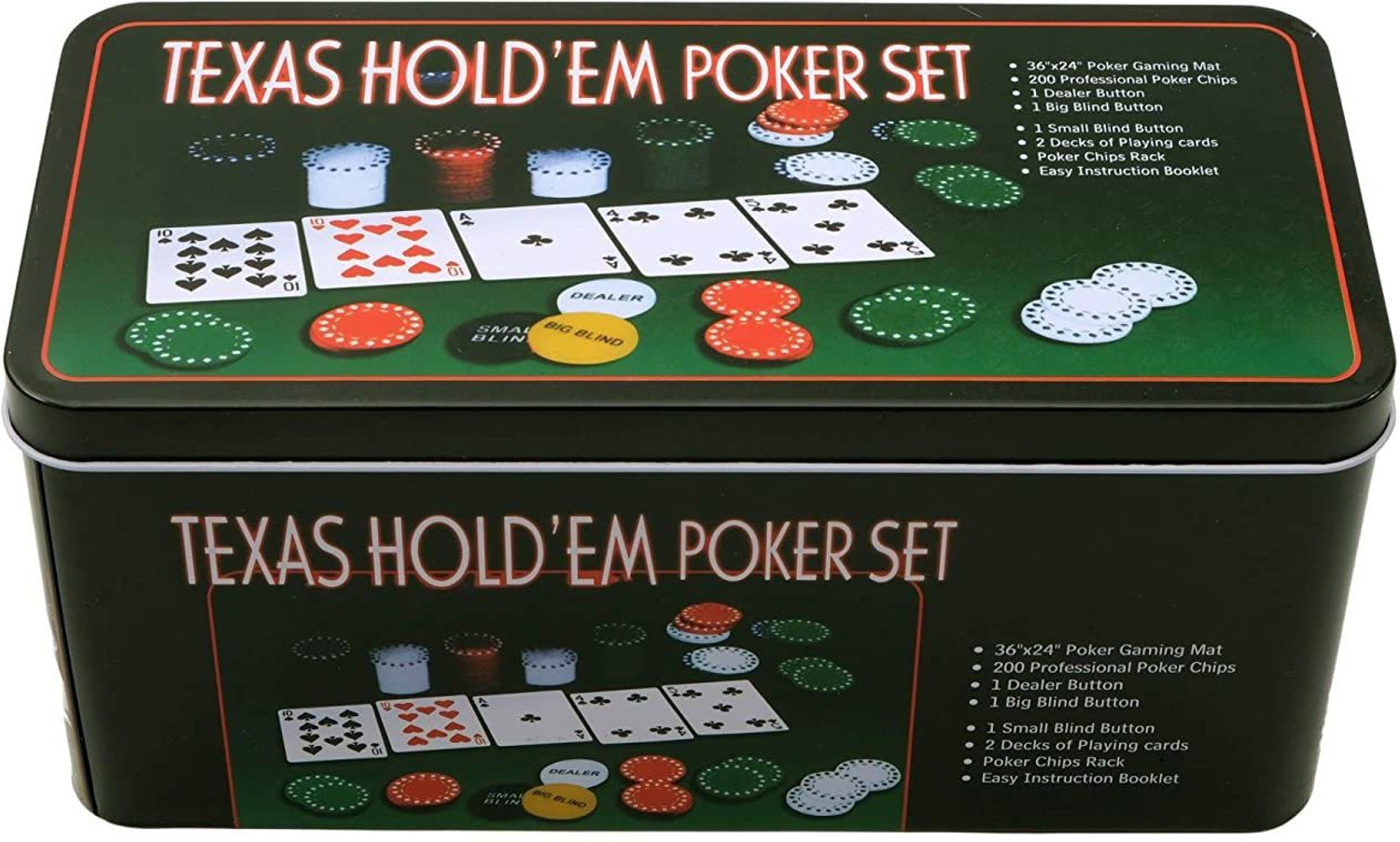 Image of Jango Poker Set With 200 Chips ,Poker Mat ,2 Deck Cards (Tin Box
