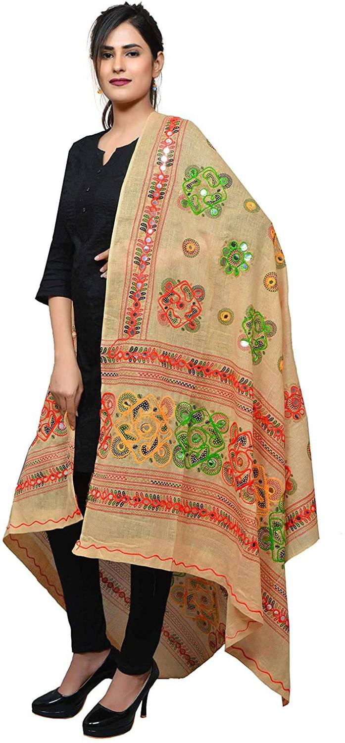 Gopveer Cotton Blend Embroidered Women Dupatta