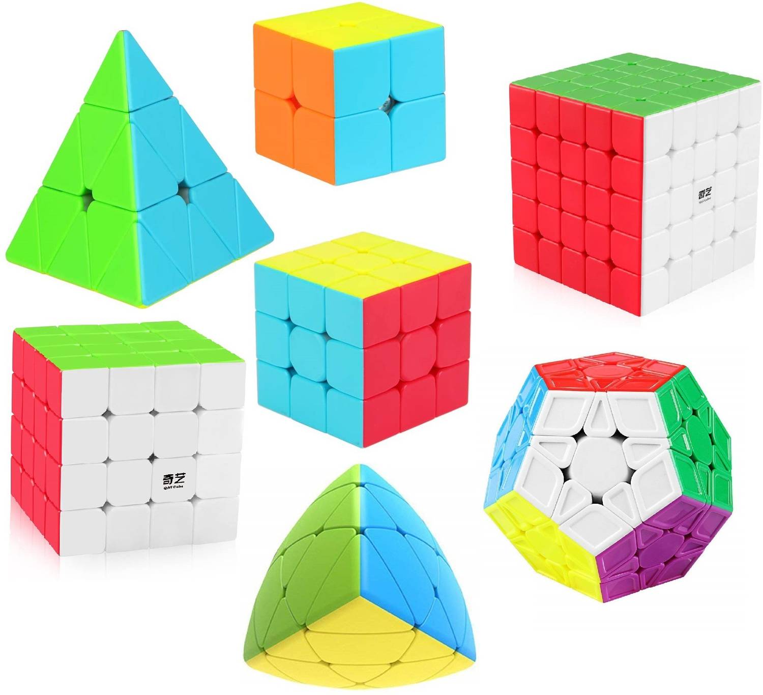 Authfort Speed Cube Set Of 2x2x2 3x3x3 4x4 5x5 Pyramid cube QiYi Mastermorphix & Pentagon Speed Cubes Bundle
