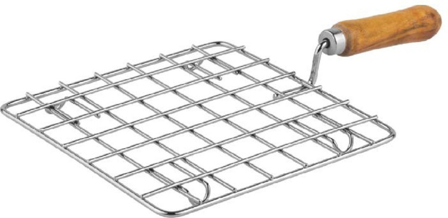 Image of BM KITCHENWARE Jali, Roti Roast Grill, Papad Roaster, Chapati Toast Grill Wooden Handle Paneer Tandoor Roaster 14*8 inch 1 kg Roaster