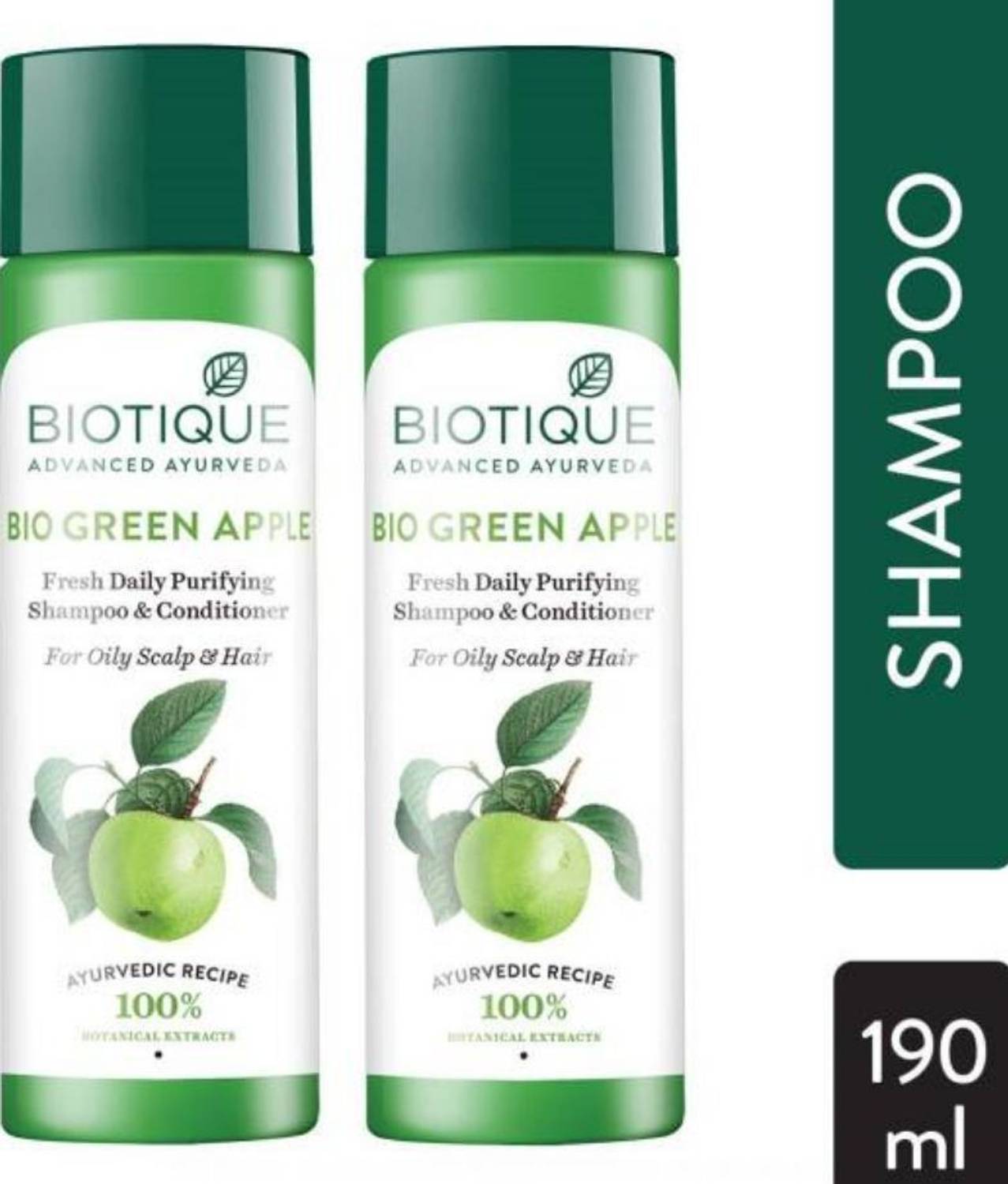 BIOTIQUE Pack of 2 Green Apple Fresh Daily Purifying Shampoo And Conditioner, 190ml ( For All Skin Types )
