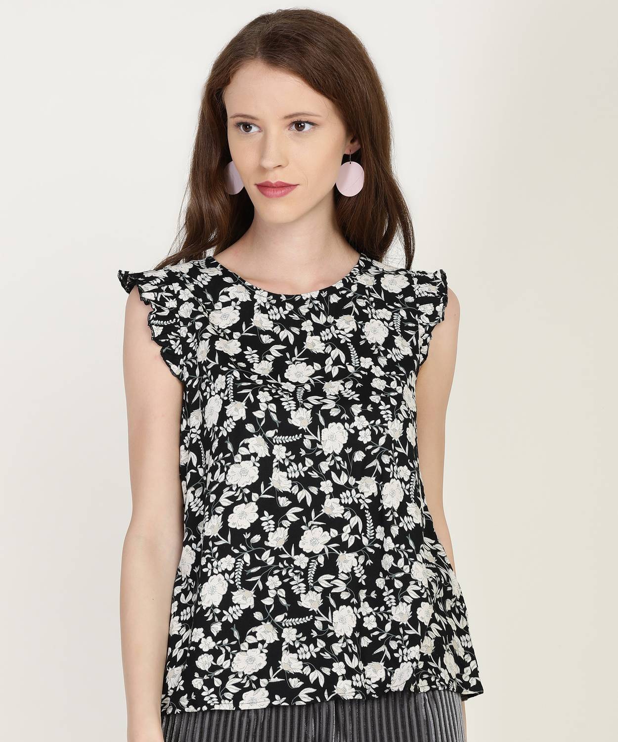 AEROPOSTALE Casual Sleeveless Printed, Floral Print Women Black Top
