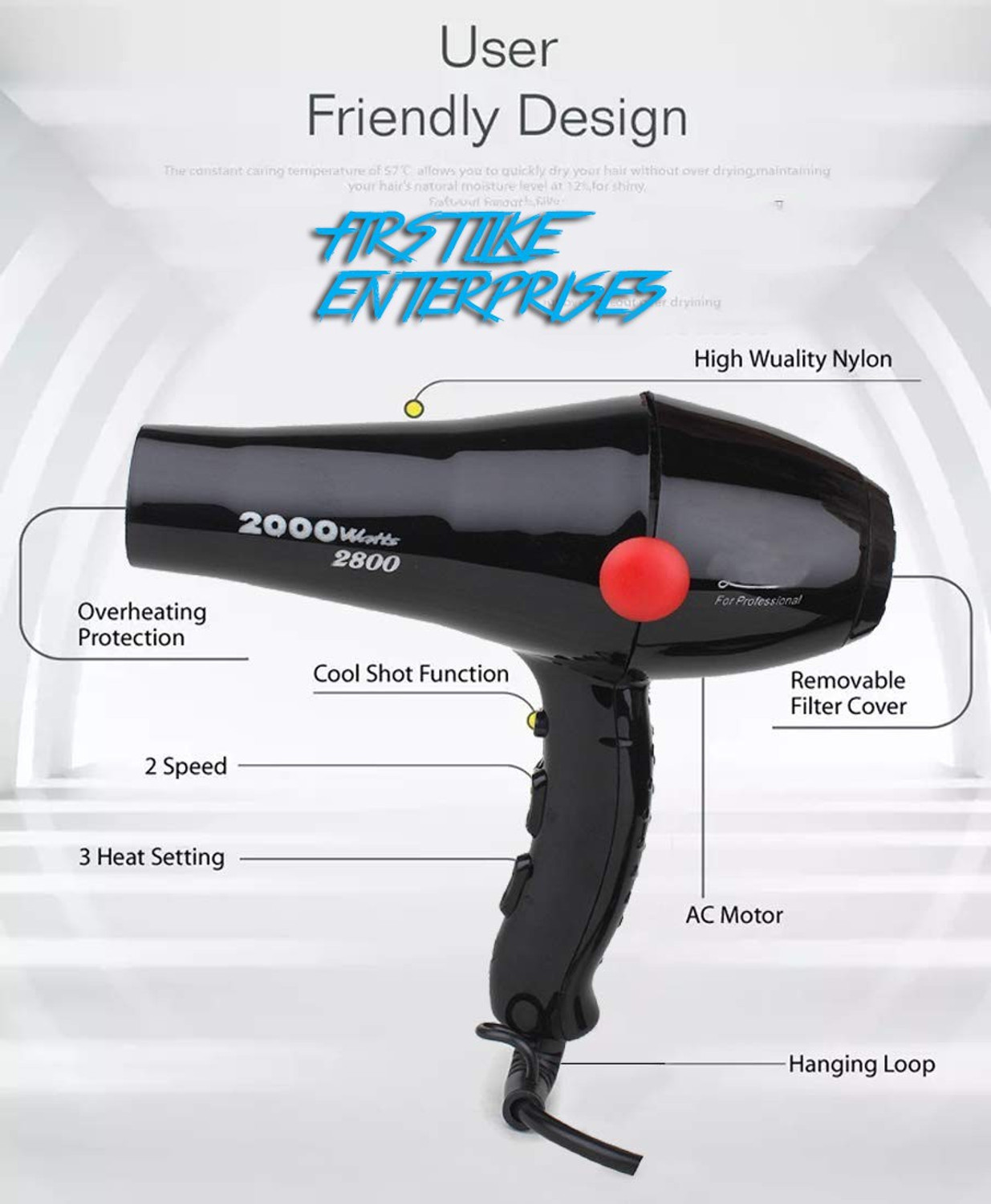 Image of FIRSTLIKE (2000watt) High Quality Salon Grade Professional Hair Dryer