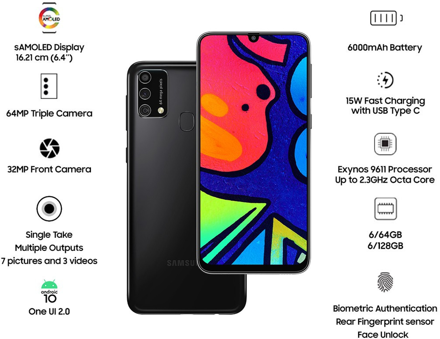 Image of Samsung Galaxy F41 (Fusion Black, 128 GB)