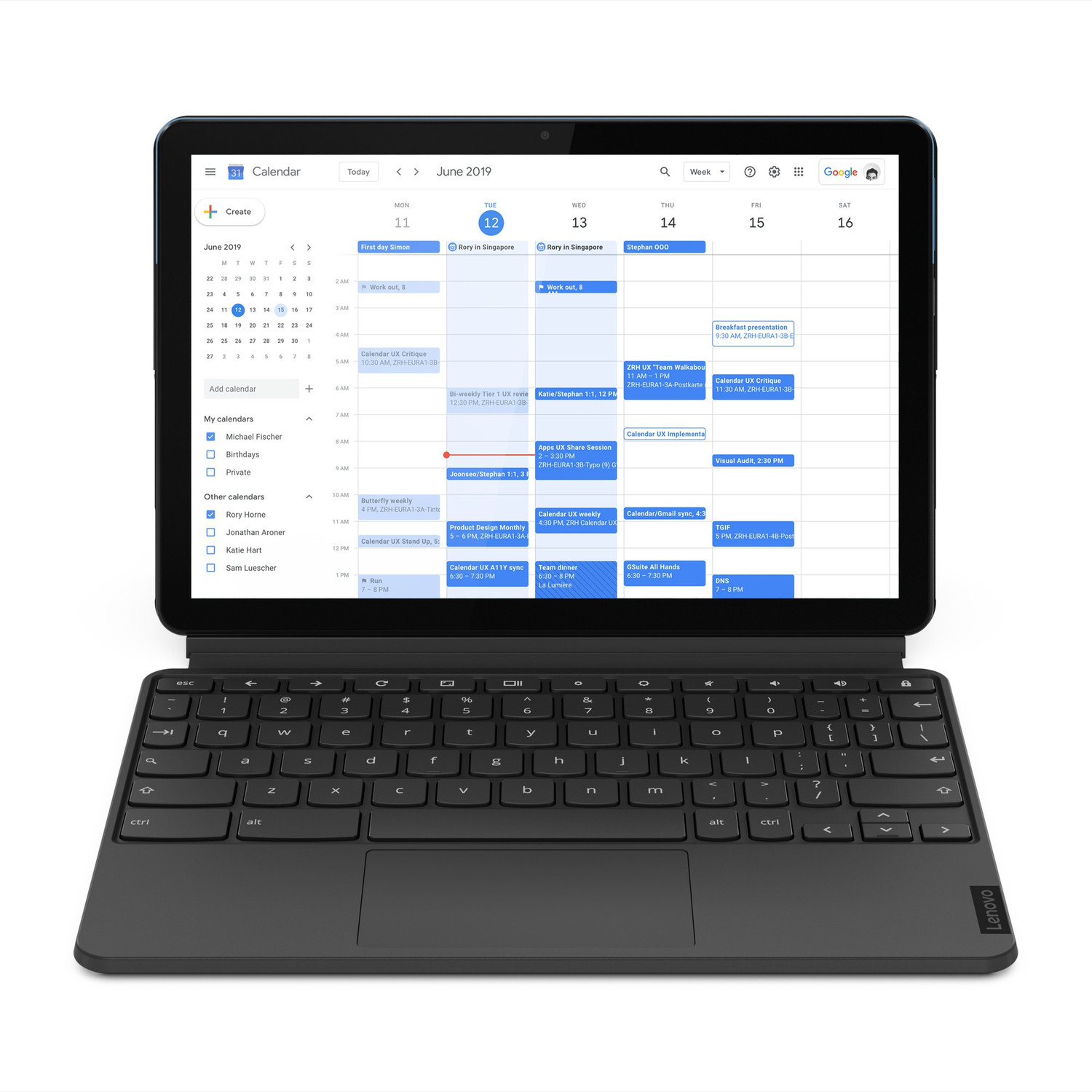 Image of Lenovo Ideapad Duet Chromebook 4 GB RAM 128 GB ROM 10.1 inch with Wi-Fi Only MediaTek P60T Octa Core Tablet (Ice Blue, Iron Grey)