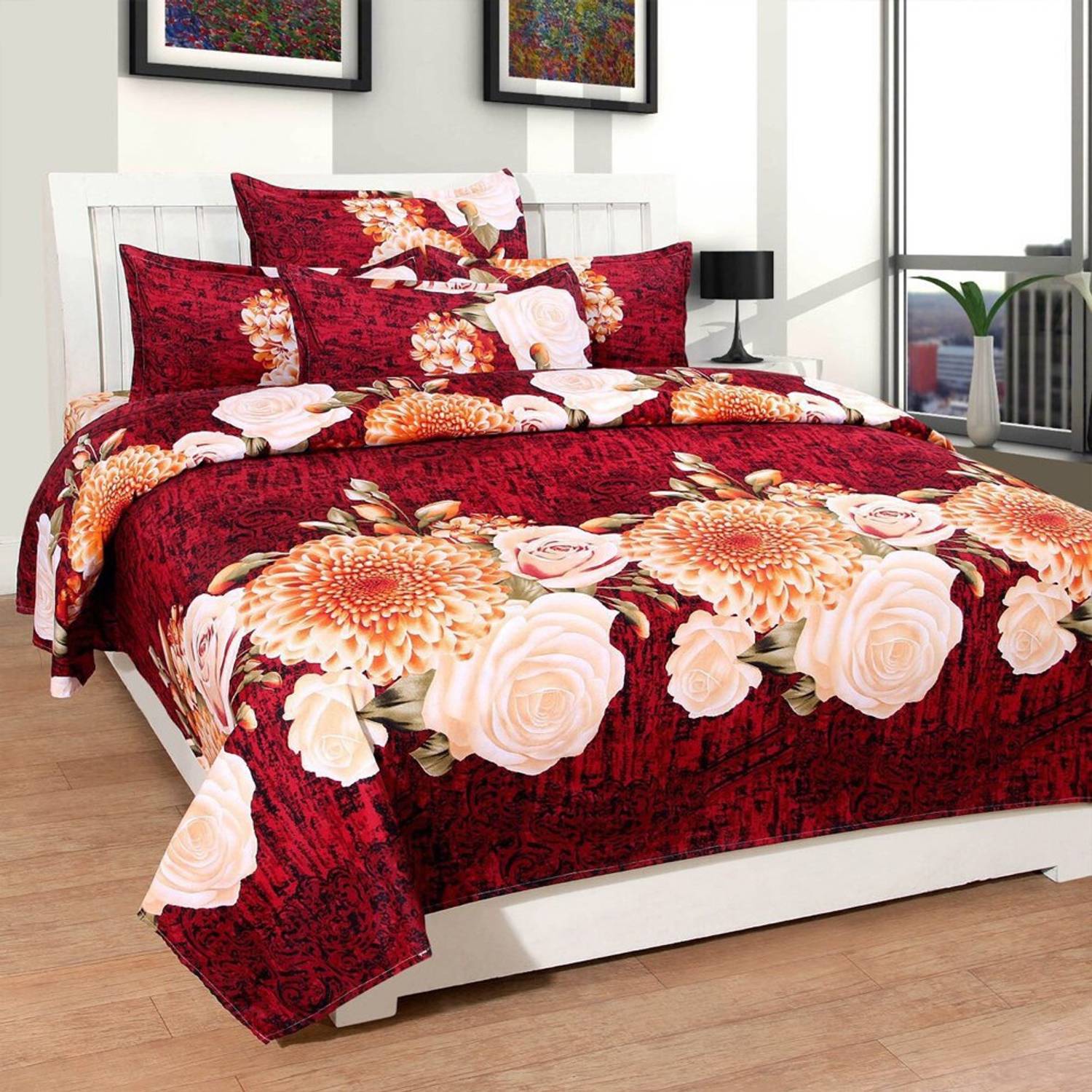 BHAVYA Polycotton Double Flat 130 TC Abstract 1 Bedsheet with 2 Pillow Covers