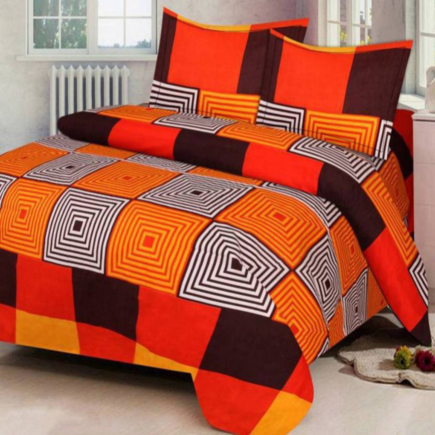 BHAVYA Polycotton Double Flat 130 TC Abstract 1 Bedsheet with 2 Pillow Covers