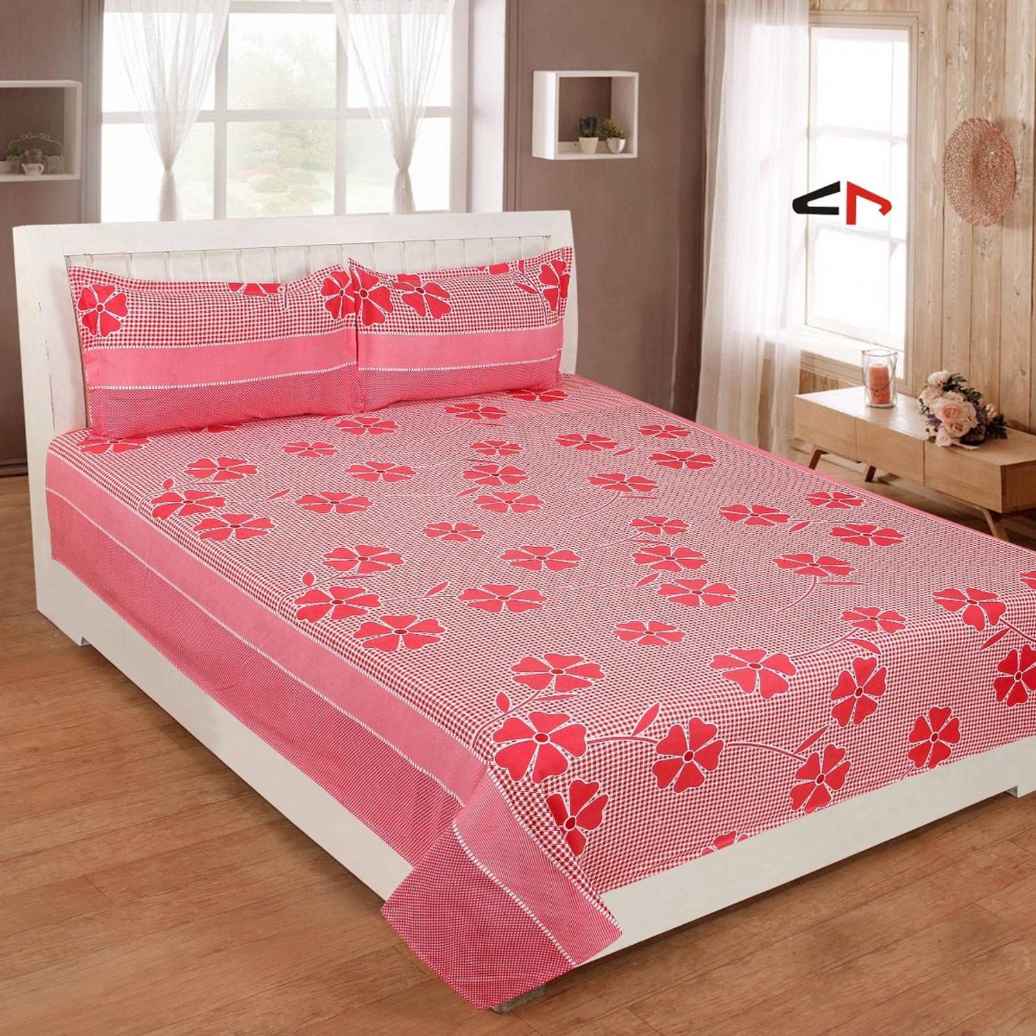 BHAVYA Polycotton Double Flat 130 TC Abstract 1 Bedsheet with 2 Pillow Covers