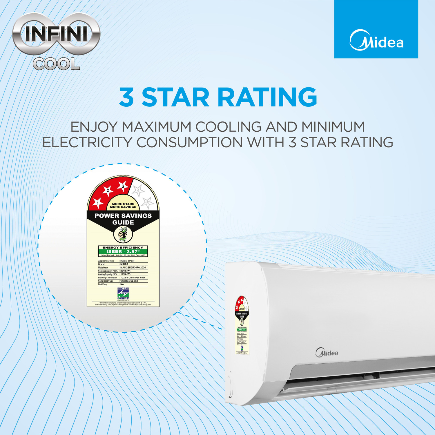 Image of Midea 2019 Model 1 Ton 3 Star Split Inverter AC
