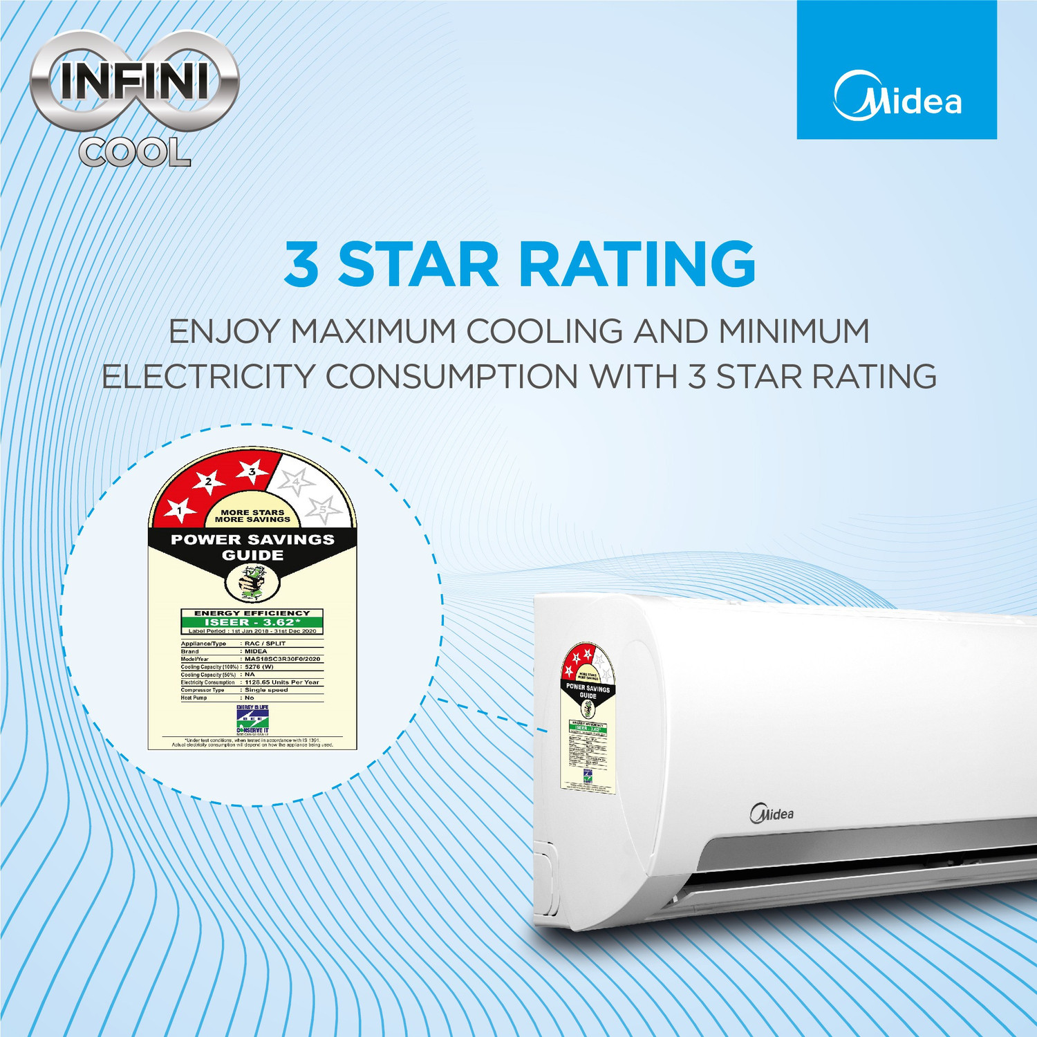 Image of Midea 2019 Model 1.5 Ton 3 Star Split Fixed Speed AC