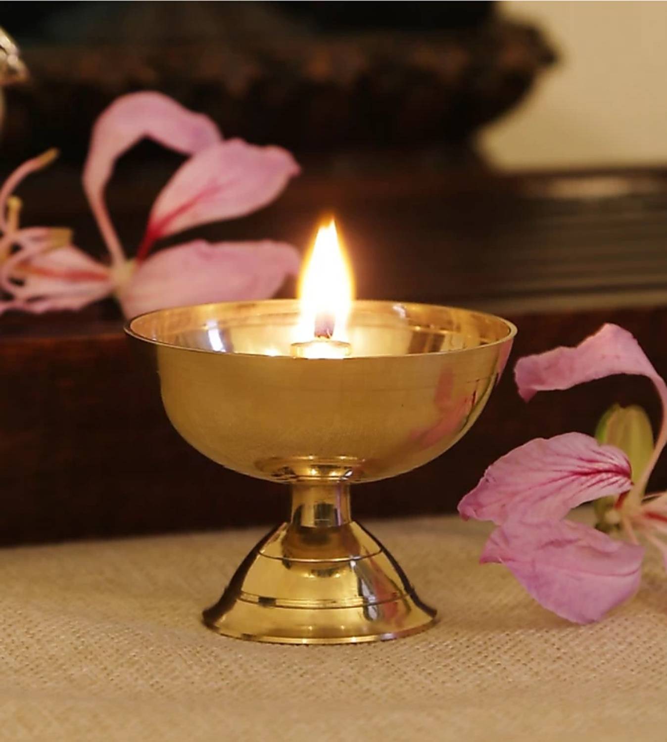 ANTRA Akhand Jyoti Deep Brass table Diya (height 2.5) Brass Table Diya