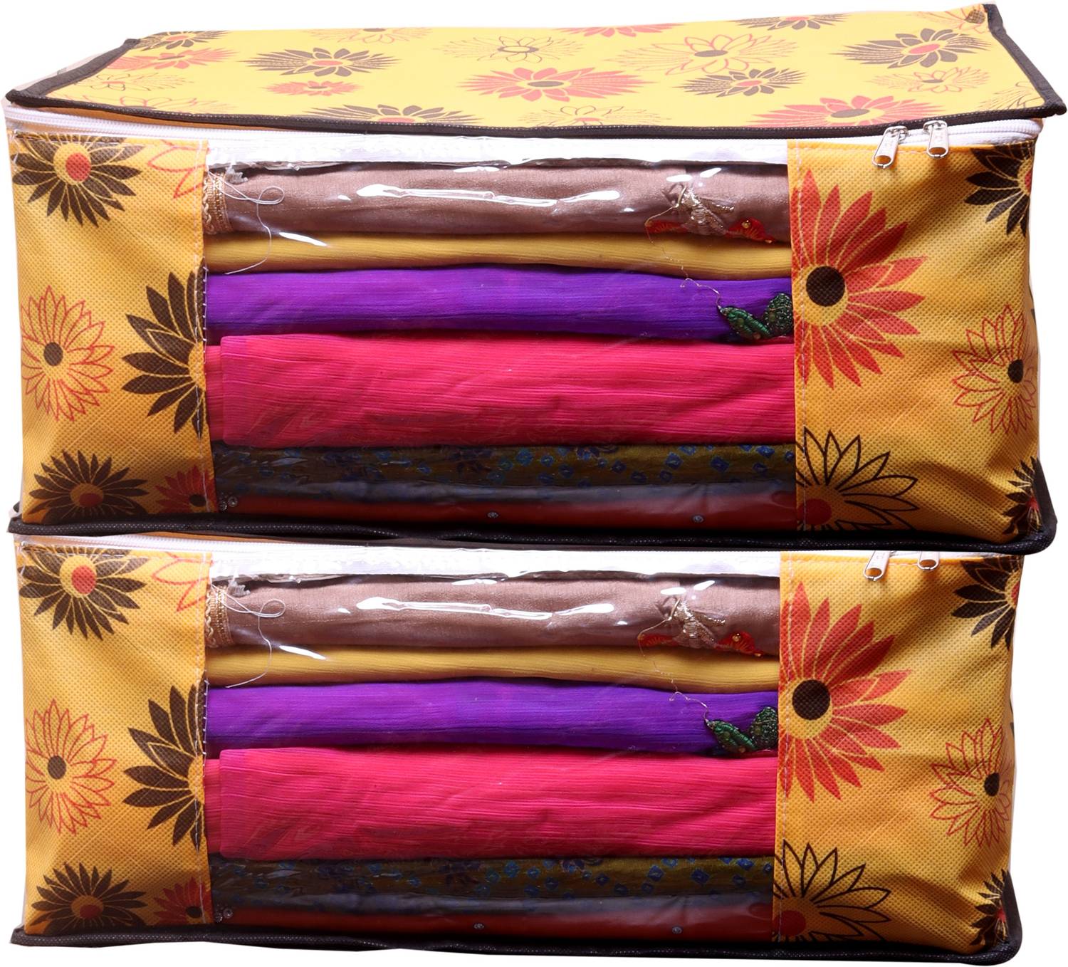 Ankit International AI_YF_02 Yellow Flower Saree cover Front Transparent Pack of 2 AI_YF_02