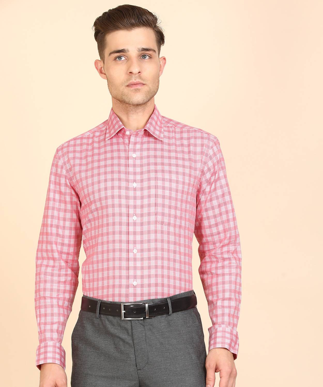 ARROW Men Checkered Formal Red Shirt
