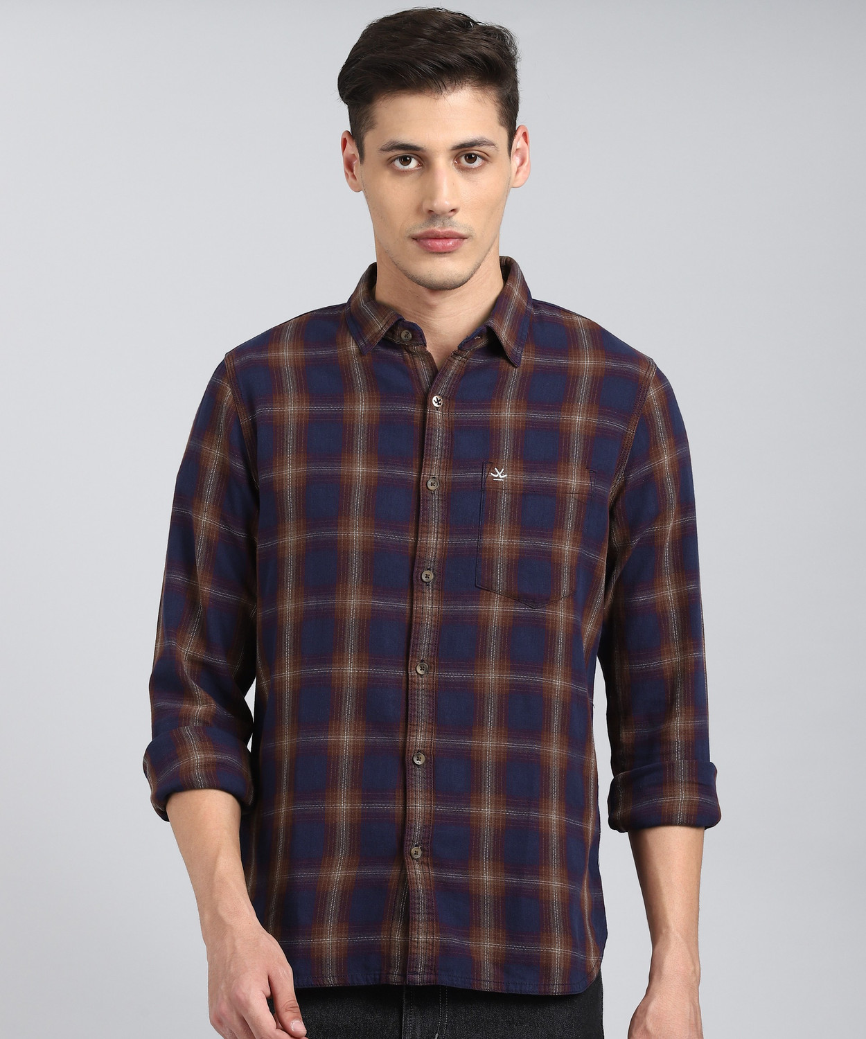 Image of WROGN Men Checkered Casual Brown Shirt