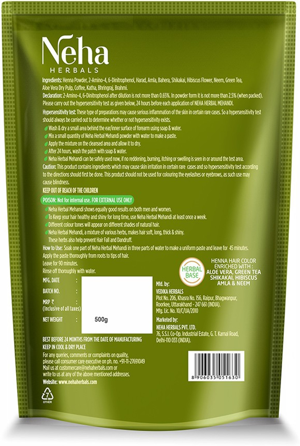 Image of Neha Herbals Herbal Mehandi - 500G