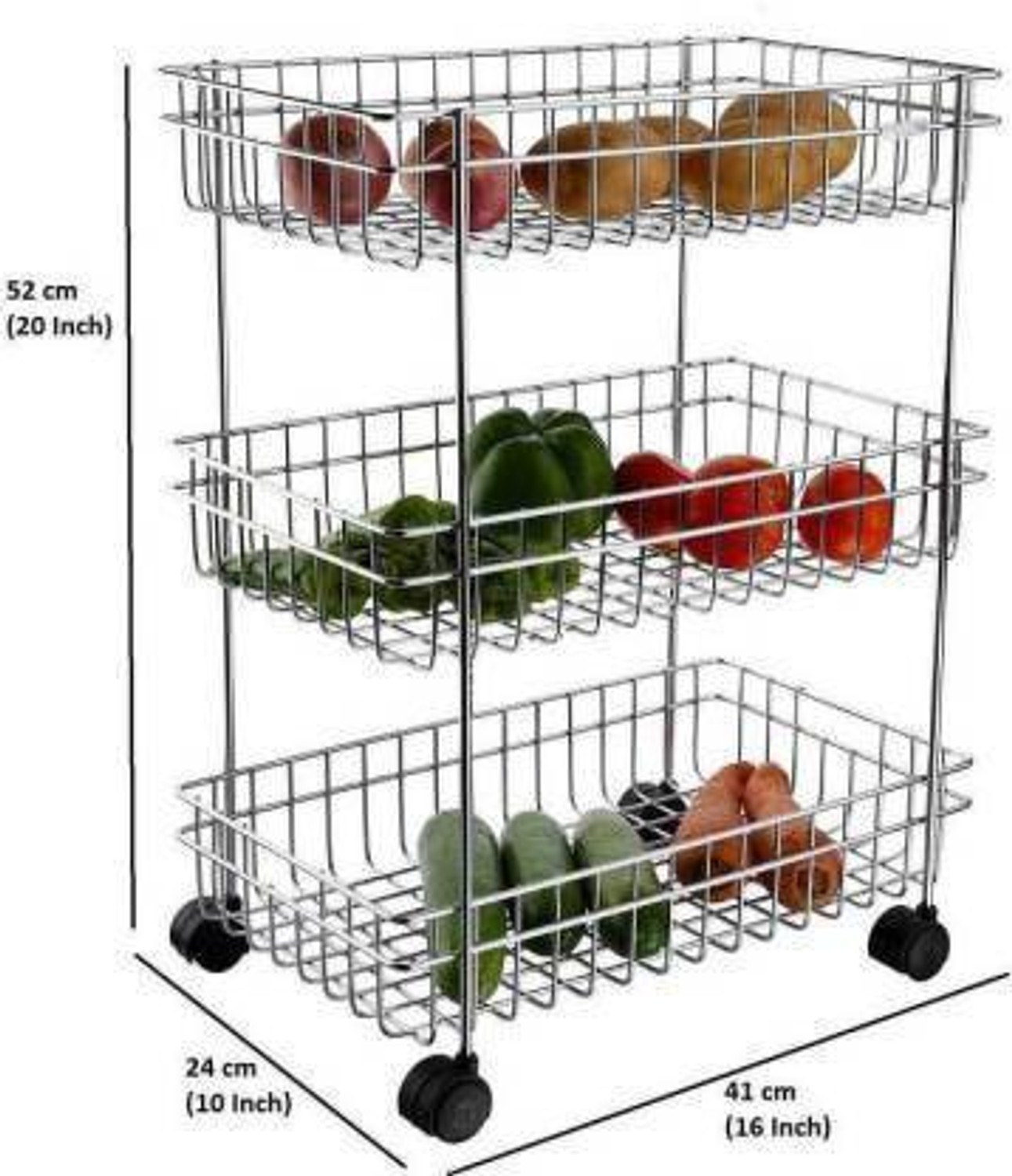 Image of Exiito kitchen 3 Layer Stand for Kitchen Fruit Vegetable Stand Storage Trolley Stainless Steel Kitchen Trolley Stainless Steel Kitchen Trolley